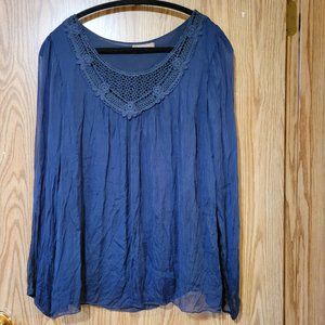 Flowing Dark Blue 100% Silk Blouse